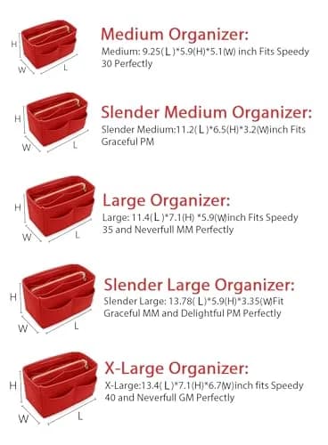 LEXSION Felt Purse Organizer Insert with Zipper, Red XL | 34cm (13.4") Bag Organizer for Speedy 40 & Neverfull GM thumbnail 6