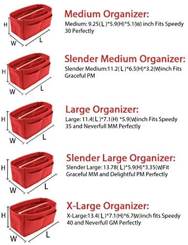 LEXSION Felt Purse Organizer Insert with Zipper, Red XL | 34cm (13.4") Bag Organizer for Speedy 40 & Neverfull GM thumbnail 7
