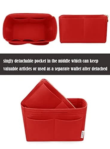 LEXSION Felt Purse Organizer Insert with Zipper, Red XL | 34cm (13.4") Bag Organizer for Speedy 40 & Neverfull GM thumbnail 2