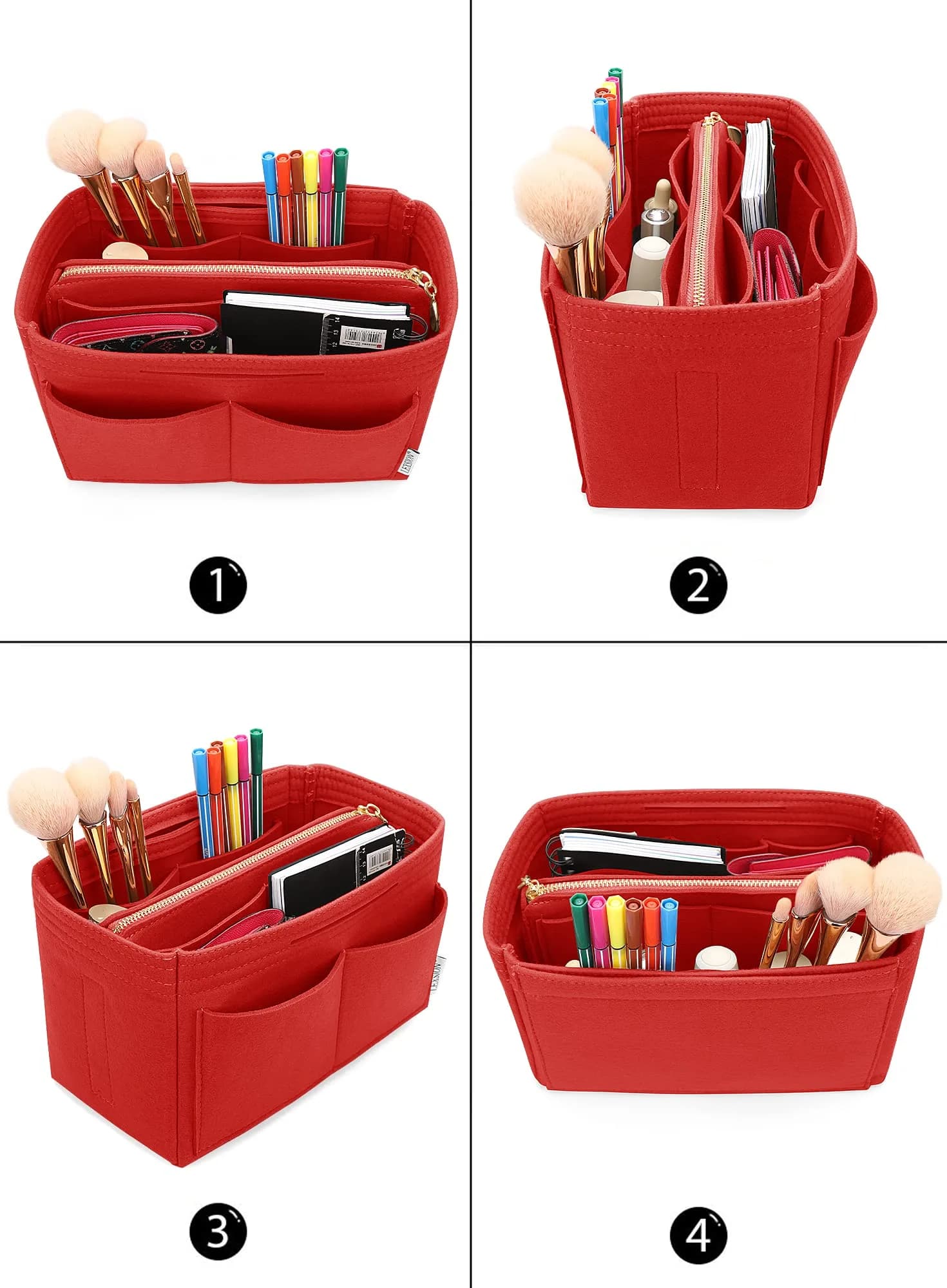 LEXSION Felt Purse Organizer Insert with Zipper, Red XL | 34cm (13.4") Bag Organizer for Speedy 40 & Neverfull GM - view 4