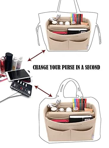 LEXSION Felt Purse Bag Organizer Insert with Zipper, Beige XL | Keeps Handbags Shipshape thumbnail 5