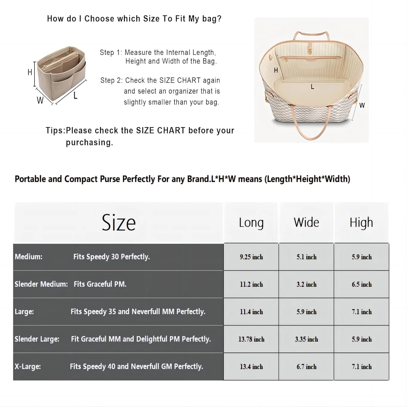 LEXSION Felt Purse Bag Organizer Insert with Zipper, Beige XL | Keeps Handbags Shipshape - view 6