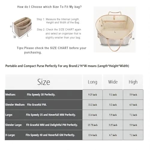 LEXSION Felt Purse Bag Organizer Insert with Zipper, Beige XL | Keeps Handbags Shipshape thumbnail 6