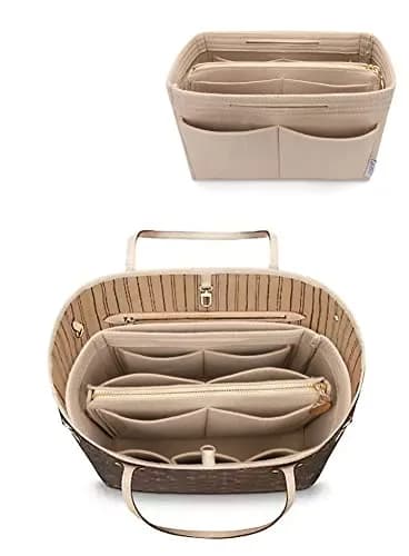LEXSION Felt Purse Bag Organizer Insert with Zipper, Beige XL | Keeps Handbags Shipshape thumbnail 1
