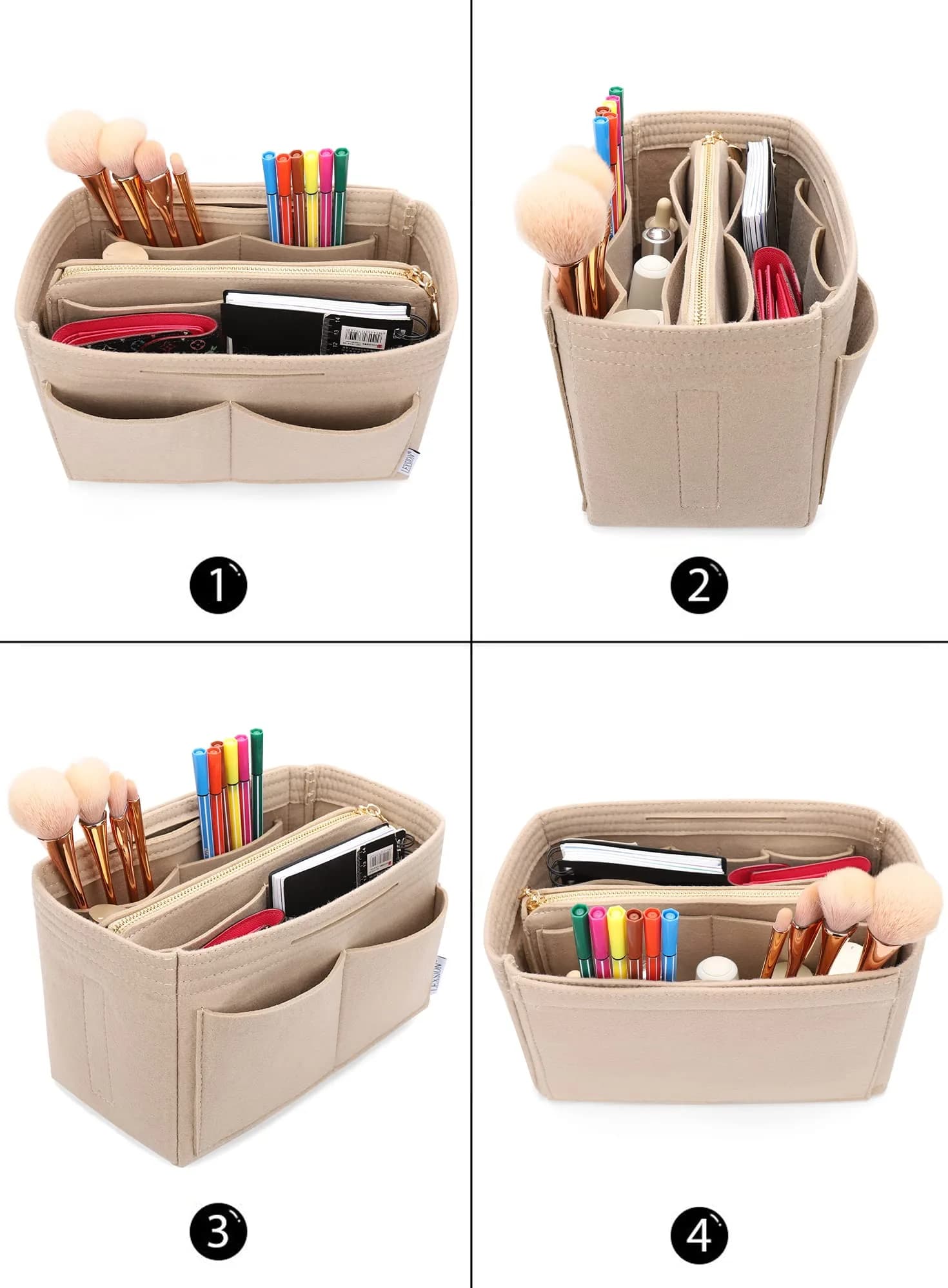 LEXSION Felt Purse Bag Organizer Insert with Zipper, Beige XL | Keeps Handbags Shipshape - view 4