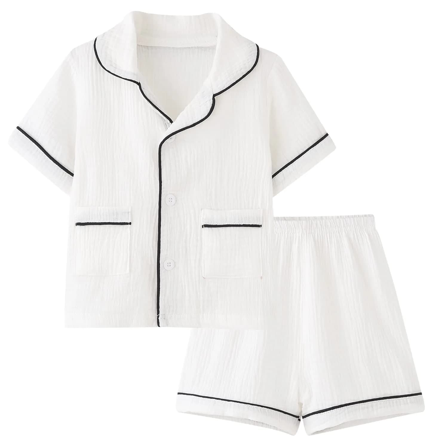 BINIDUCKLING Summer Pjs for Toddler Girls Boys 2T White | Soft Cotton Pajamas for Summer Comfort