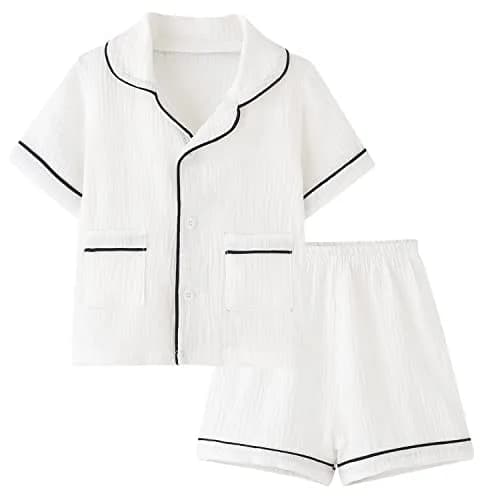 BINIDUCKLING Summer Pjs for Toddler Girls Boys 2T White | Soft Cotton Pajamas for Summer Comfort thumbnail 1