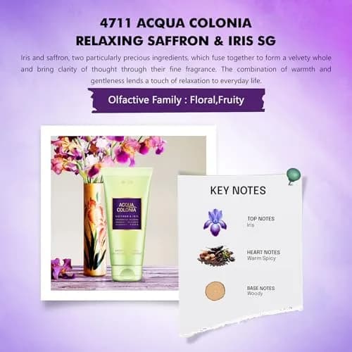 4711 Acqua Colonia Saffron & Iris Aroma Shower Gel 6.8 oz | Gentle, Musk Scent, for Normal Skin thumbnail 4