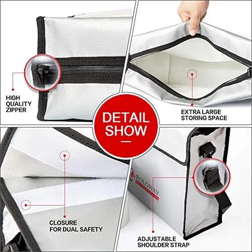 ROLOWAY Fireproof Document & Money Bag 38cm (15" x 12" x 5") | Water Resistant & Easy-Carry thumbnail 5