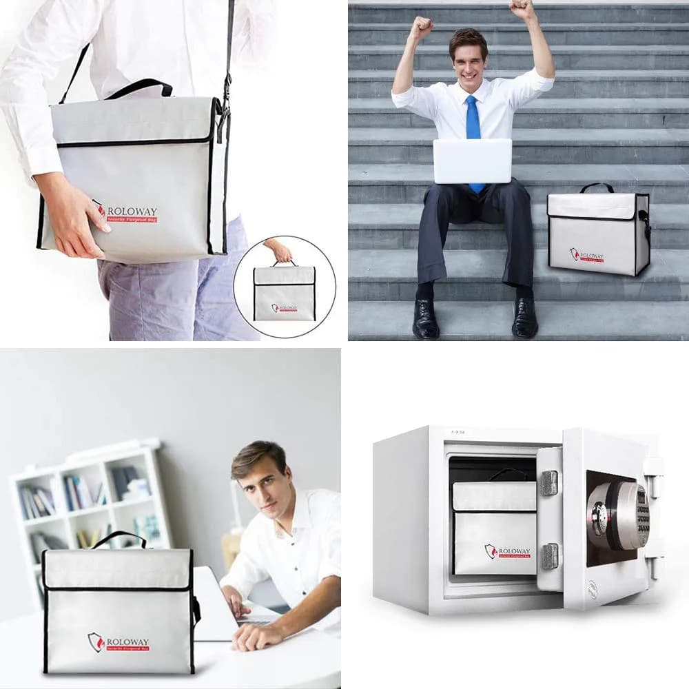 ROLOWAY Fireproof Document & Money Bag 38cm (15" x 12" x 5") | Water Resistant & Easy-Carry - view 6