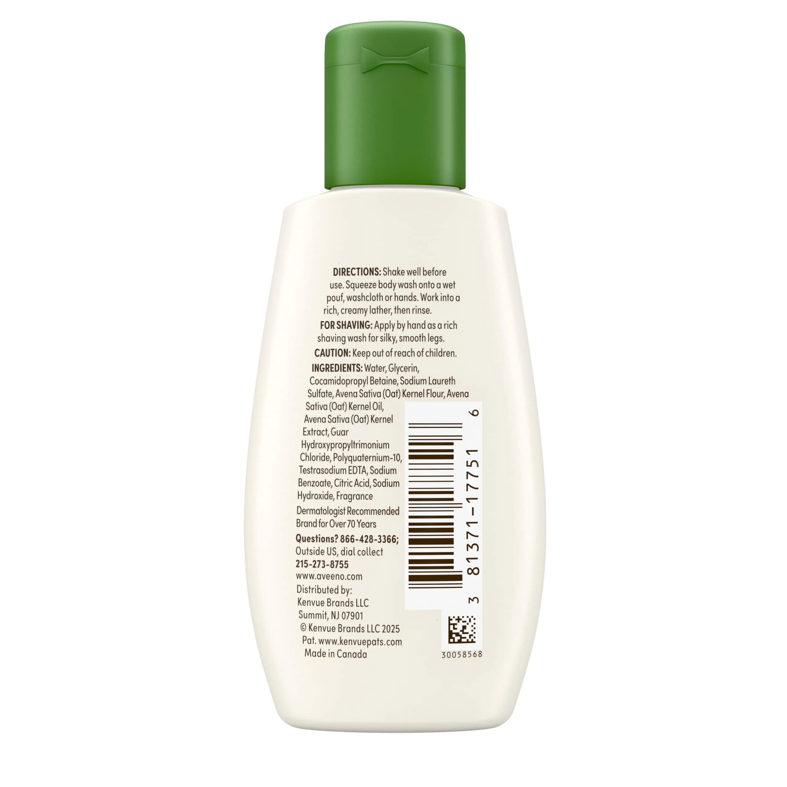 Aveeno Daily Moisturizing Body Wash Lightly Scented 59ml (2 fl. oz) | Prebiotic Oat for Dry Sensitive Skin - view 9