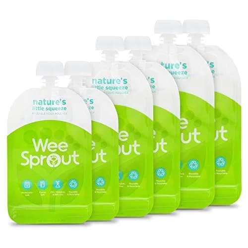 WeeSprout Double Zipper Reusable Food Pouches (6-Pack, Green) | Leakproof & Freezer-Safe for Homemade Baby Food thumbnail 1