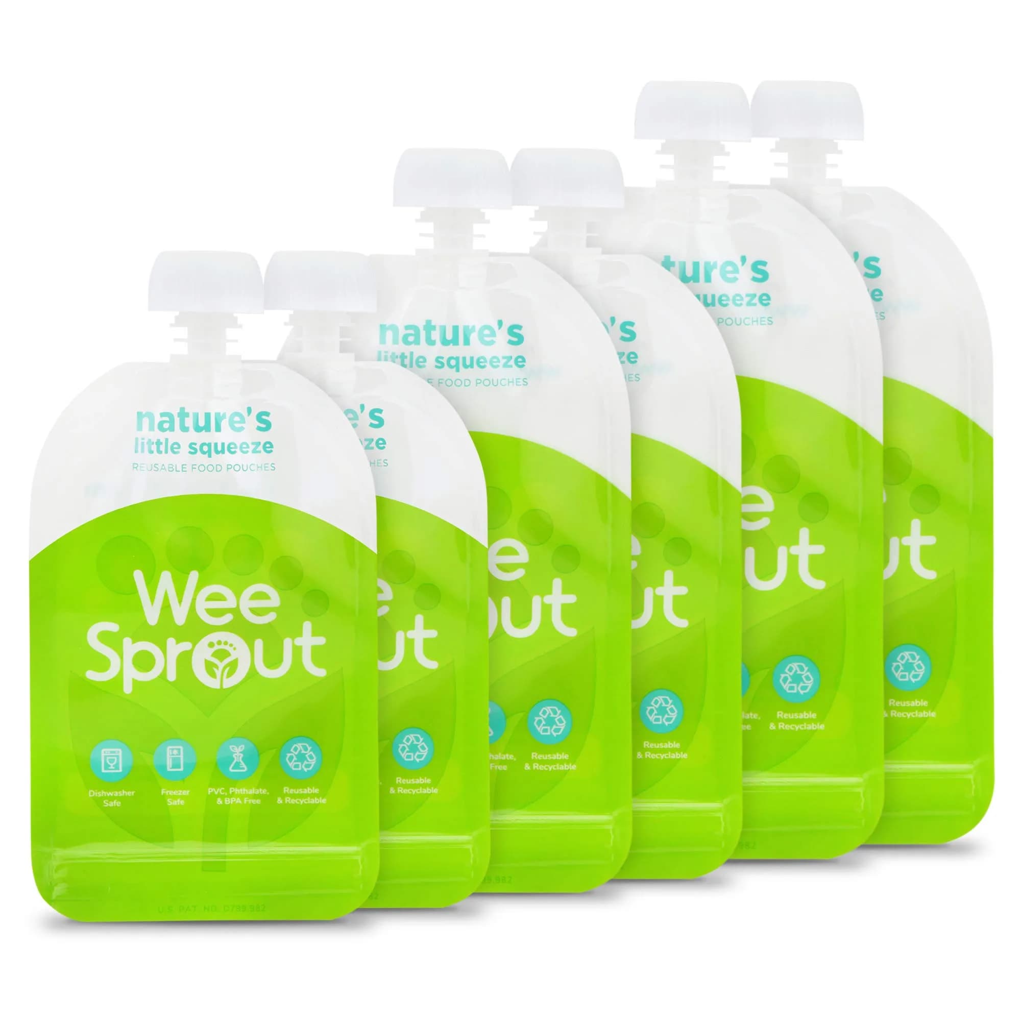 WeeSprout Double Zipper Reusable Food Pouches (6-Pack, Green) | Leakproof & Freezer-Safe for Homemade Baby Food - main product image