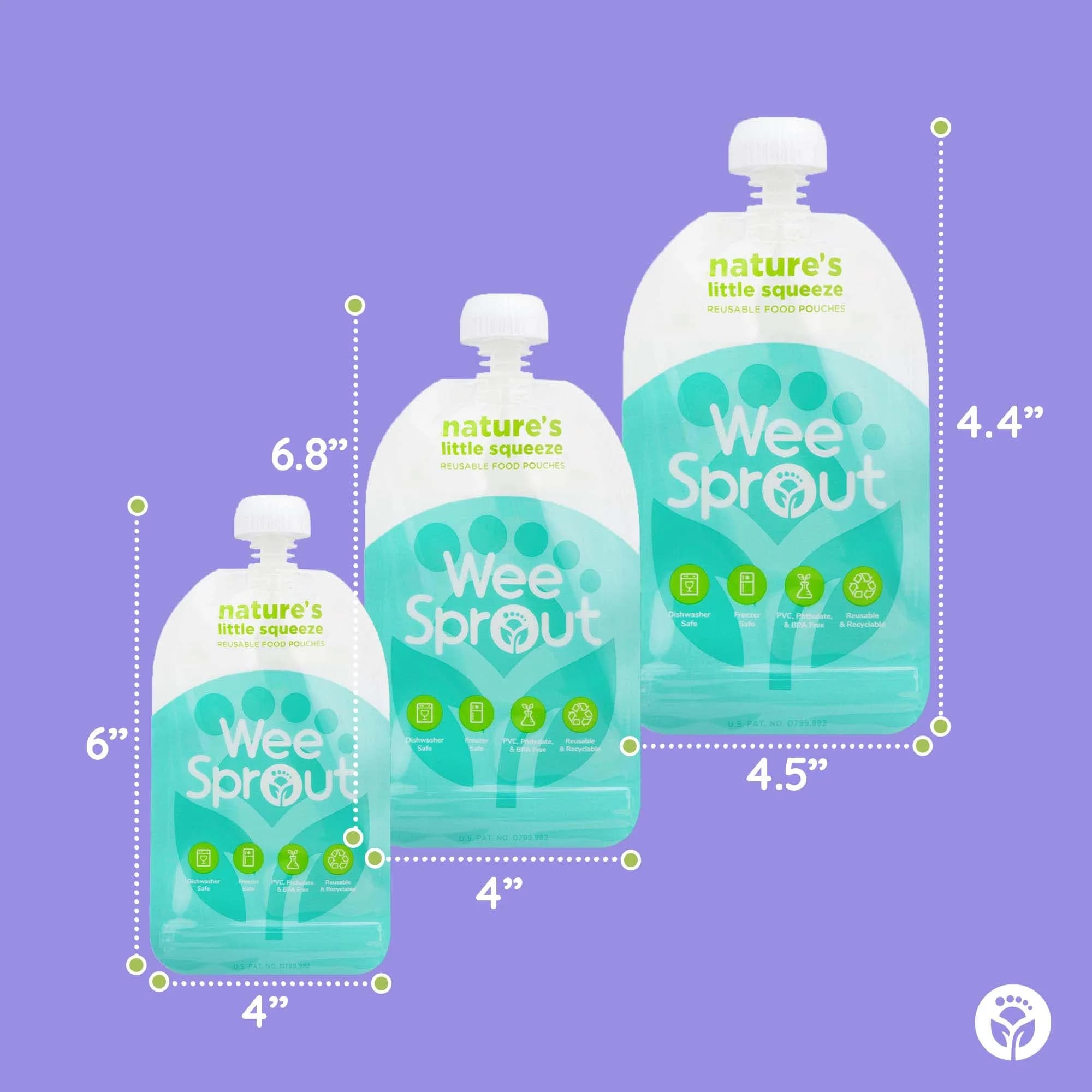 WeeSprout Double Zipper Reusable Food Pouches (6-Pack, Green) | Leakproof & Freezer-Safe for Homemade Baby Food - view 3