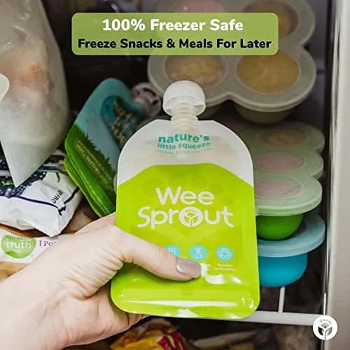 WeeSprout Double Zipper Reusable Food Pouches 102ml (3.4 fl oz) | Leakproof & Freezer Safe for Baby Food thumbnail 5