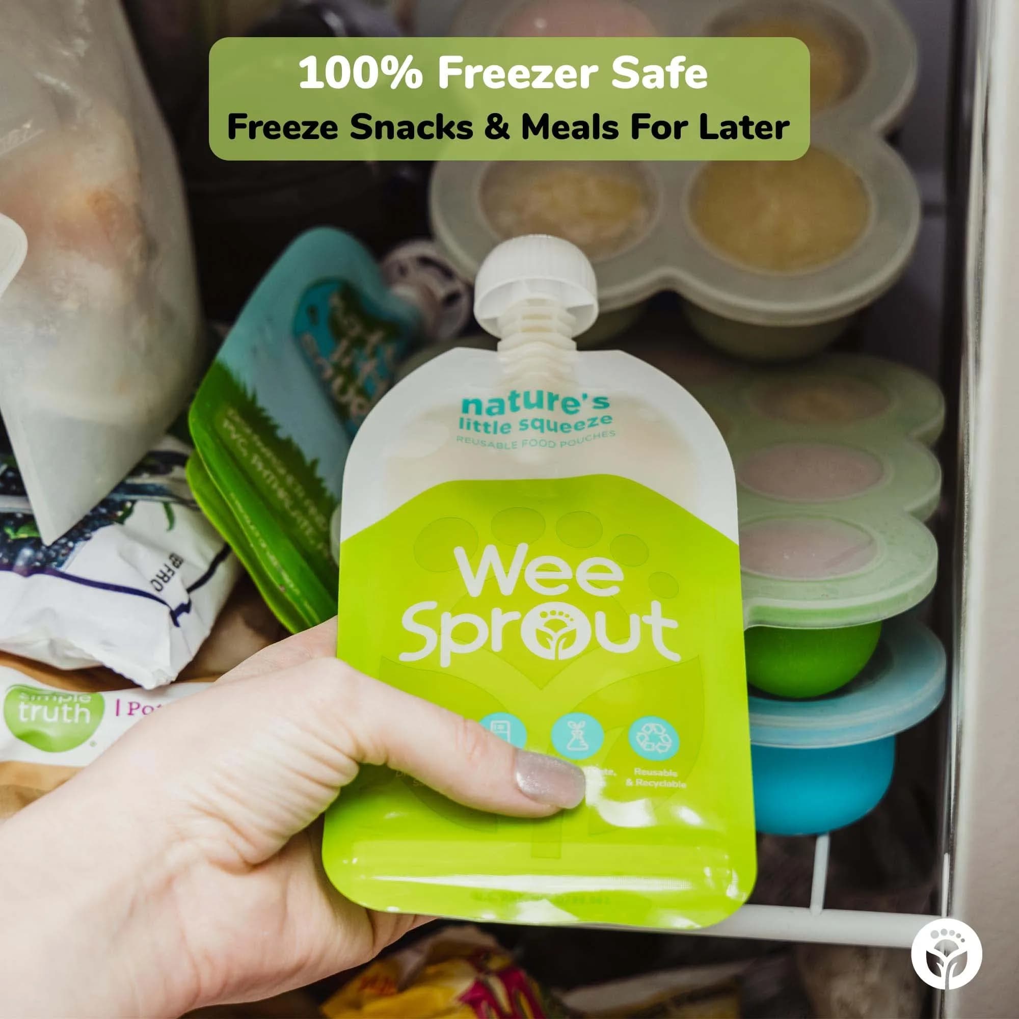 WeeSprout Double Zipper Reusable Food Pouches 102ml (3.4 fl oz) | Leakproof & Freezer Safe for Baby Food - view 5