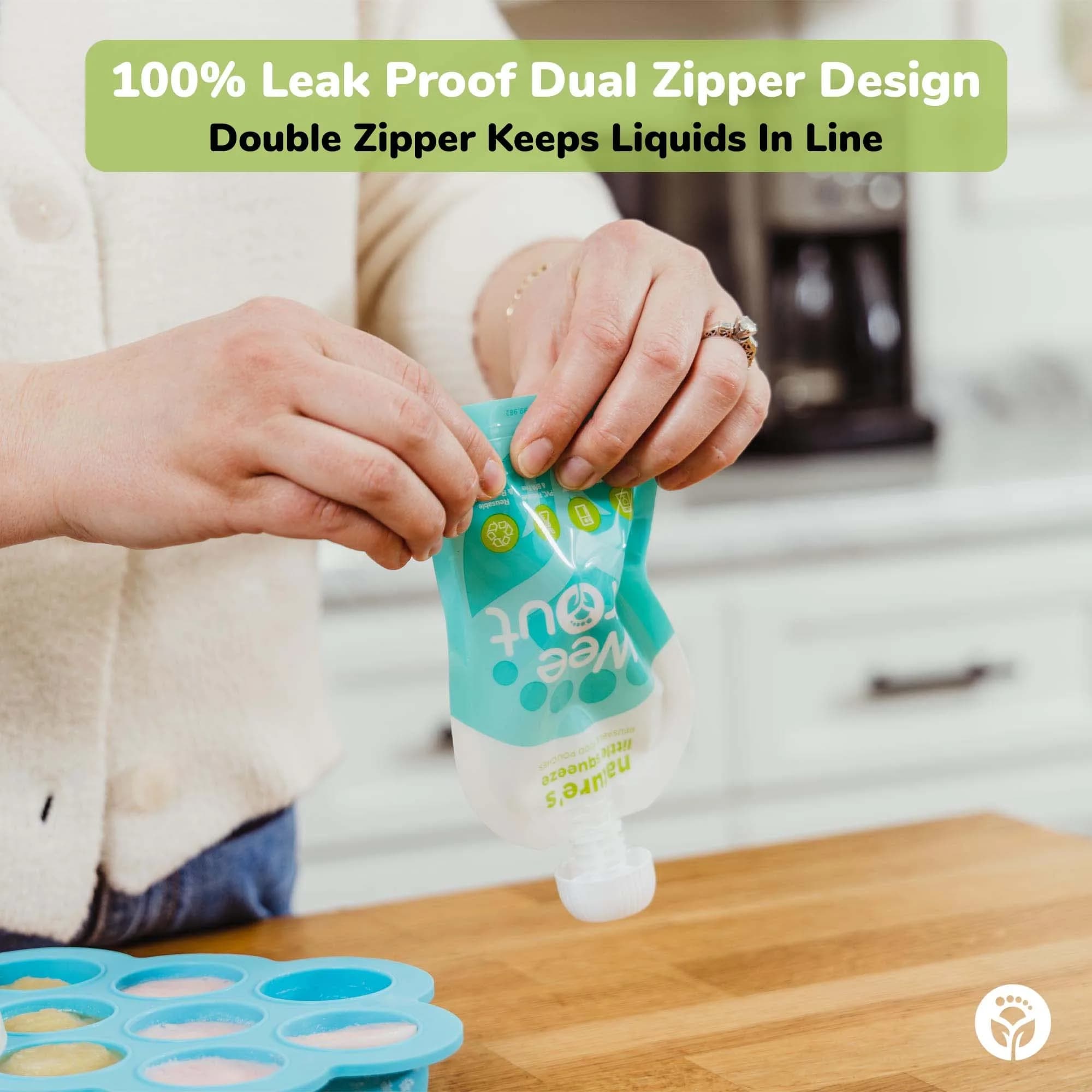 WeeSprout Double Zipper Reusable Food Pouches 102ml (3.4 fl oz) | Leakproof & Freezer Safe for Baby Food - view 6