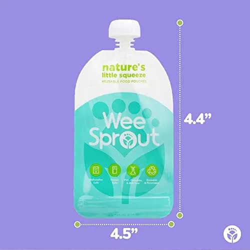 WeeSprout Double Zipper Reusable Food Pouches 102ml (3.4 fl oz) | Leakproof & Freezer Safe for Baby Food thumbnail 3