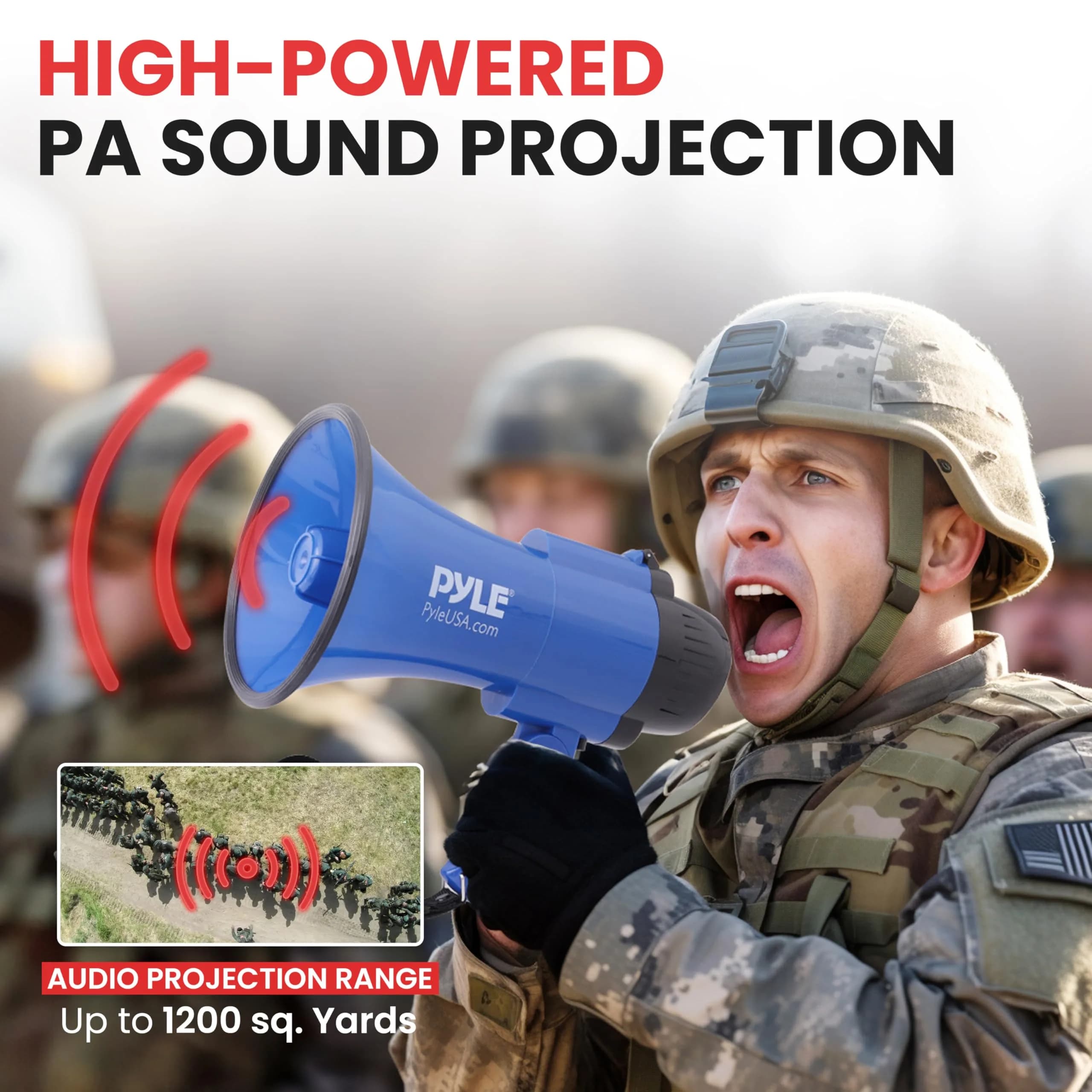 Pyle Compact Battery-Operated Megaphone with Siren - 30W Power, 1200 Yards Range, Foldable Handle (Blue) - view 5