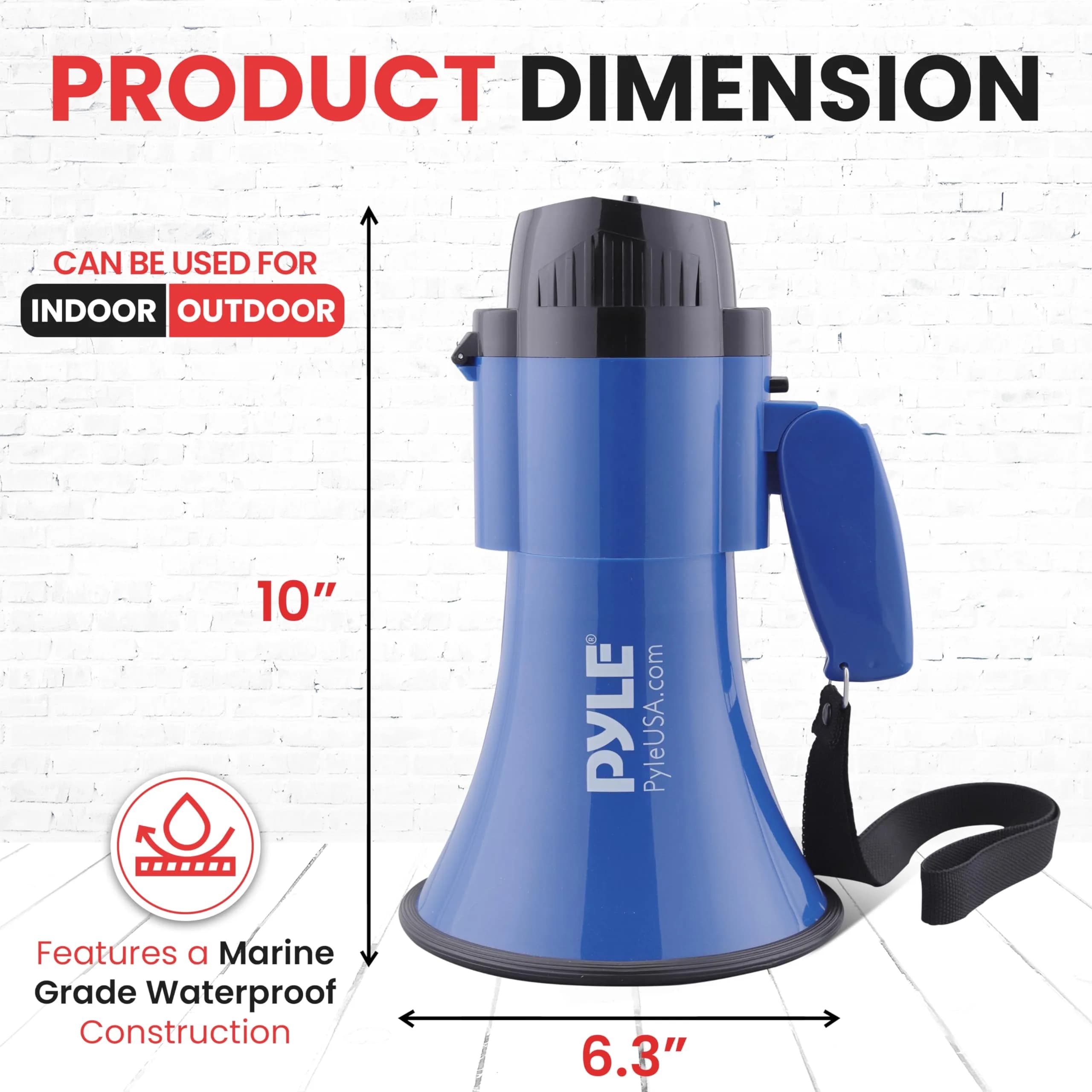Pyle Compact Battery-Operated Megaphone with Siren - 30W Power, 1200 Yards Range, Foldable Handle (Blue) - view 7