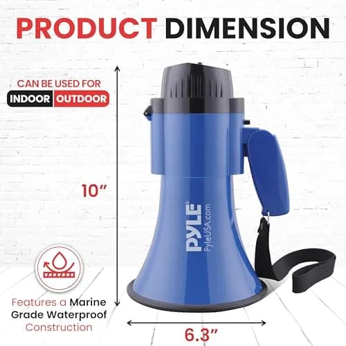 Pyle Compact Battery-Operated Megaphone with Siren - 30W Power, 1200 Yards Range, Foldable Handle (Blue) thumbnail 7