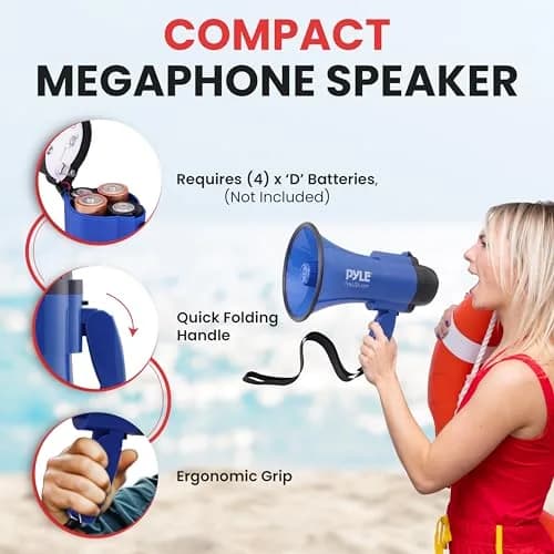 Pyle Compact Battery-Operated Megaphone with Siren - 30W Power, 1200 Yards Range, Foldable Handle (Blue) thumbnail 3