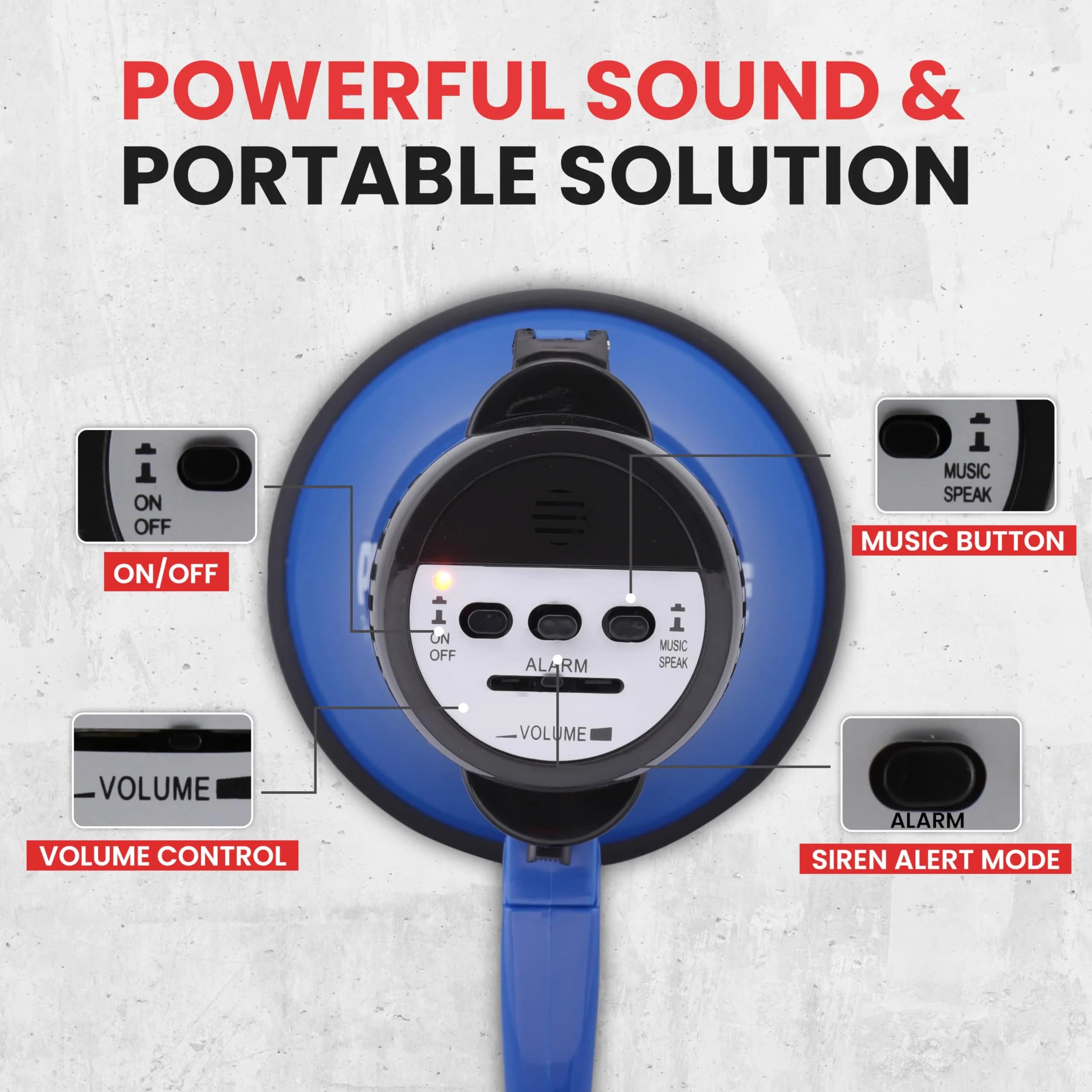 Pyle Compact Battery-Operated Megaphone with Siren - 30W Power, 1200 Yards Range, Foldable Handle (Blue) - view 4