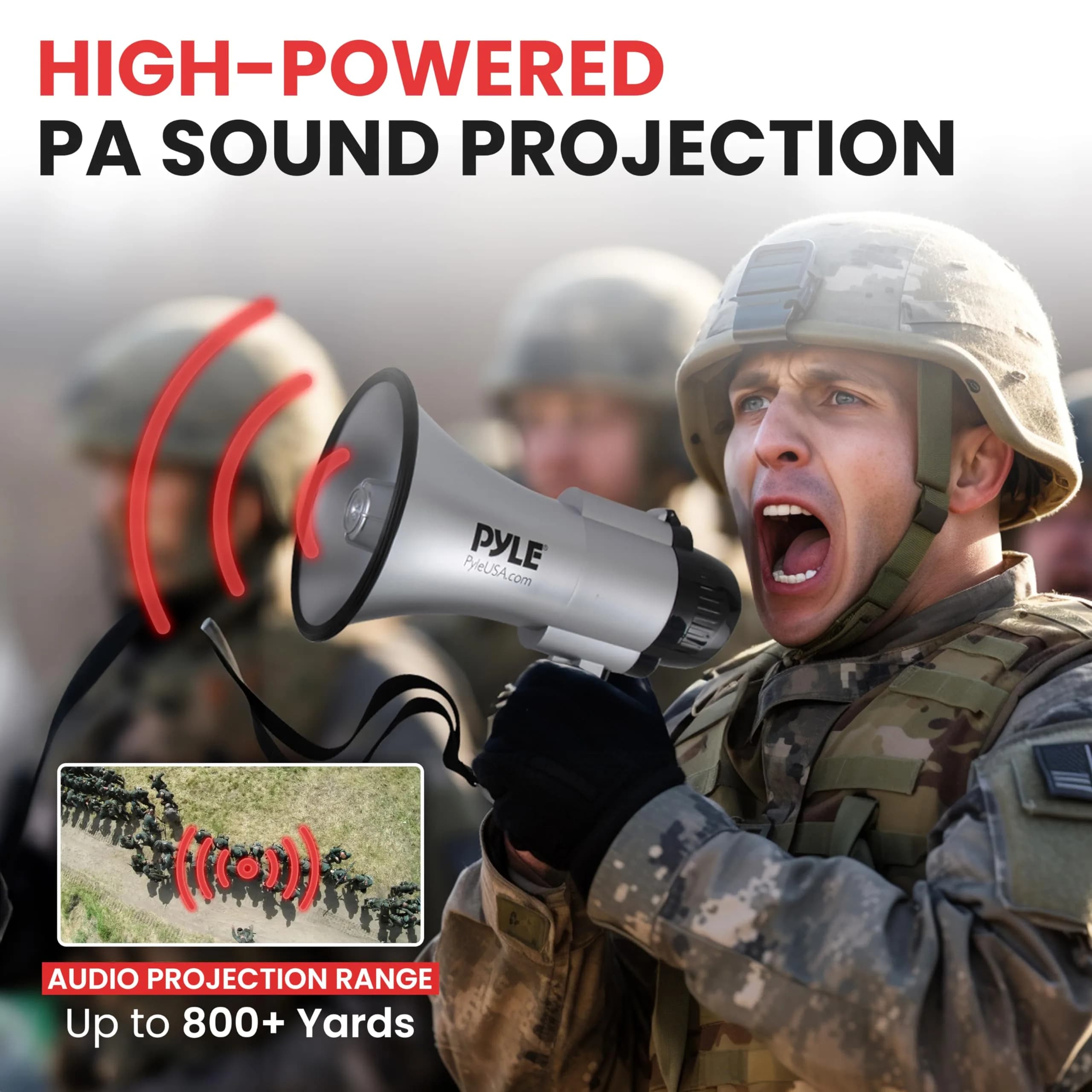 Pyle 30W Silver Megaphone with Siren and Foldable Handle, 1200 Yards Range - view 2