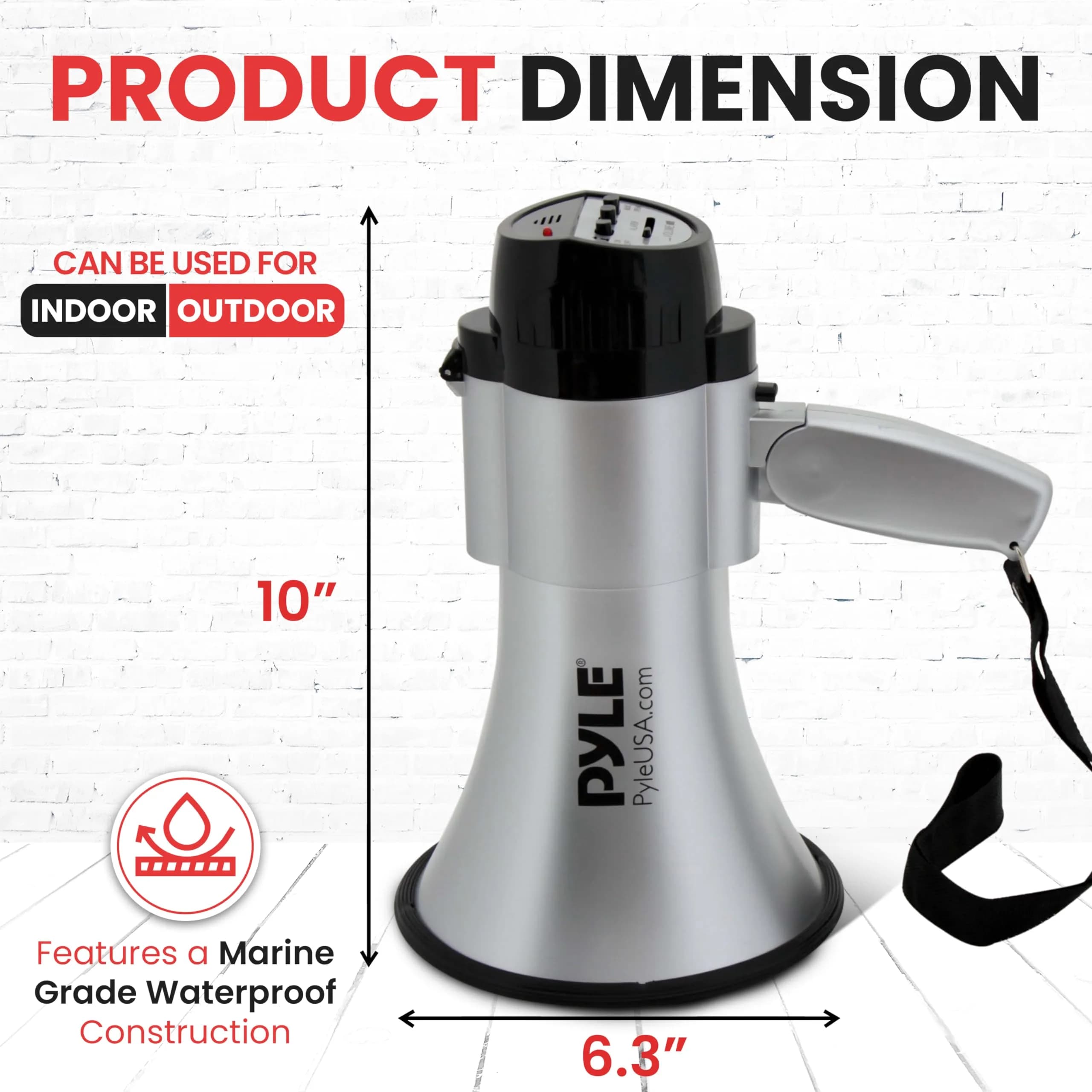 Pyle 30W Silver Megaphone with Siren and Foldable Handle, 1200 Yards Range - view 3