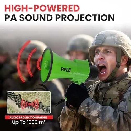 Pyle Compact Battery-Operated Megaphone with Siren - 30W Power, 25cm (10") | Green Bullhorn for Cheerleading & Police Use thumbnail 5