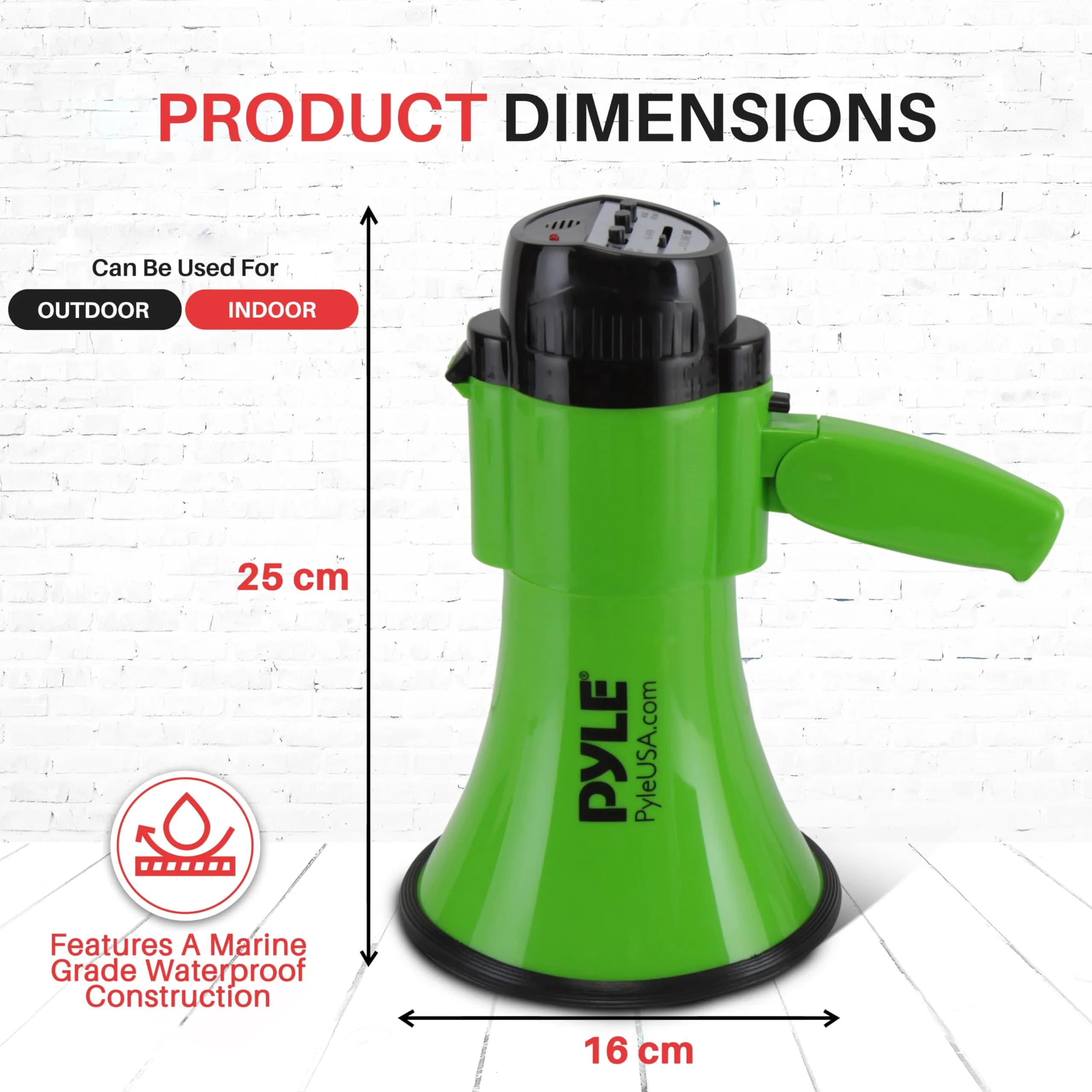 Pyle Compact Battery-Operated Megaphone with Siren - 30W Power, 25cm (10") | Green Bullhorn for Cheerleading & Police Use - view 7