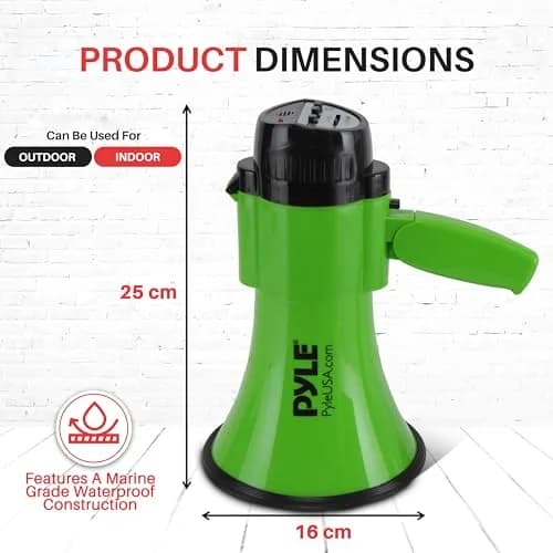 Pyle Compact Battery-Operated Megaphone with Siren - 30W Power, 25cm (10") | Green Bullhorn for Cheerleading & Police Use thumbnail 7