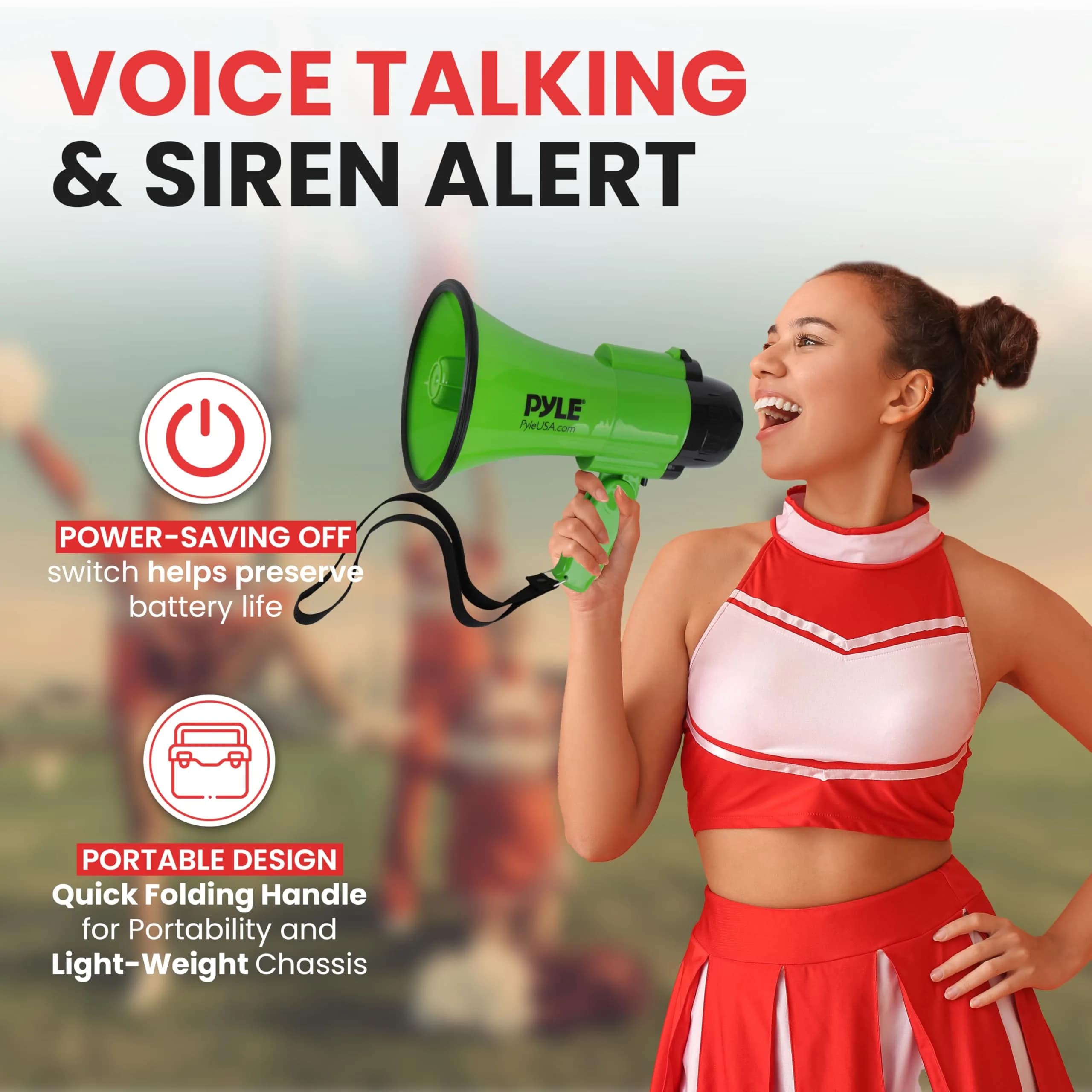 Pyle 30W Portable Megaphone Bullhorn with Siren - Green, 1200 Yards Range - view 2