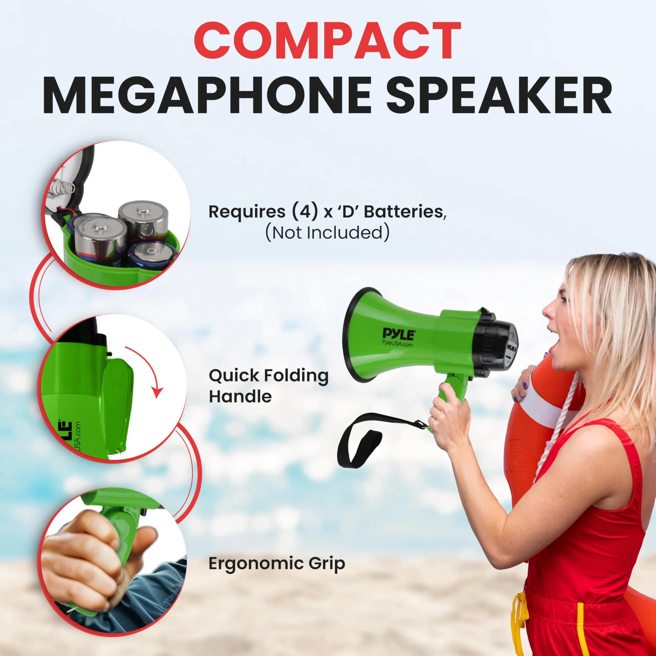 Pyle 30W Portable Megaphone Bullhorn with Siren - Green, 1200 Yards Range - view 3