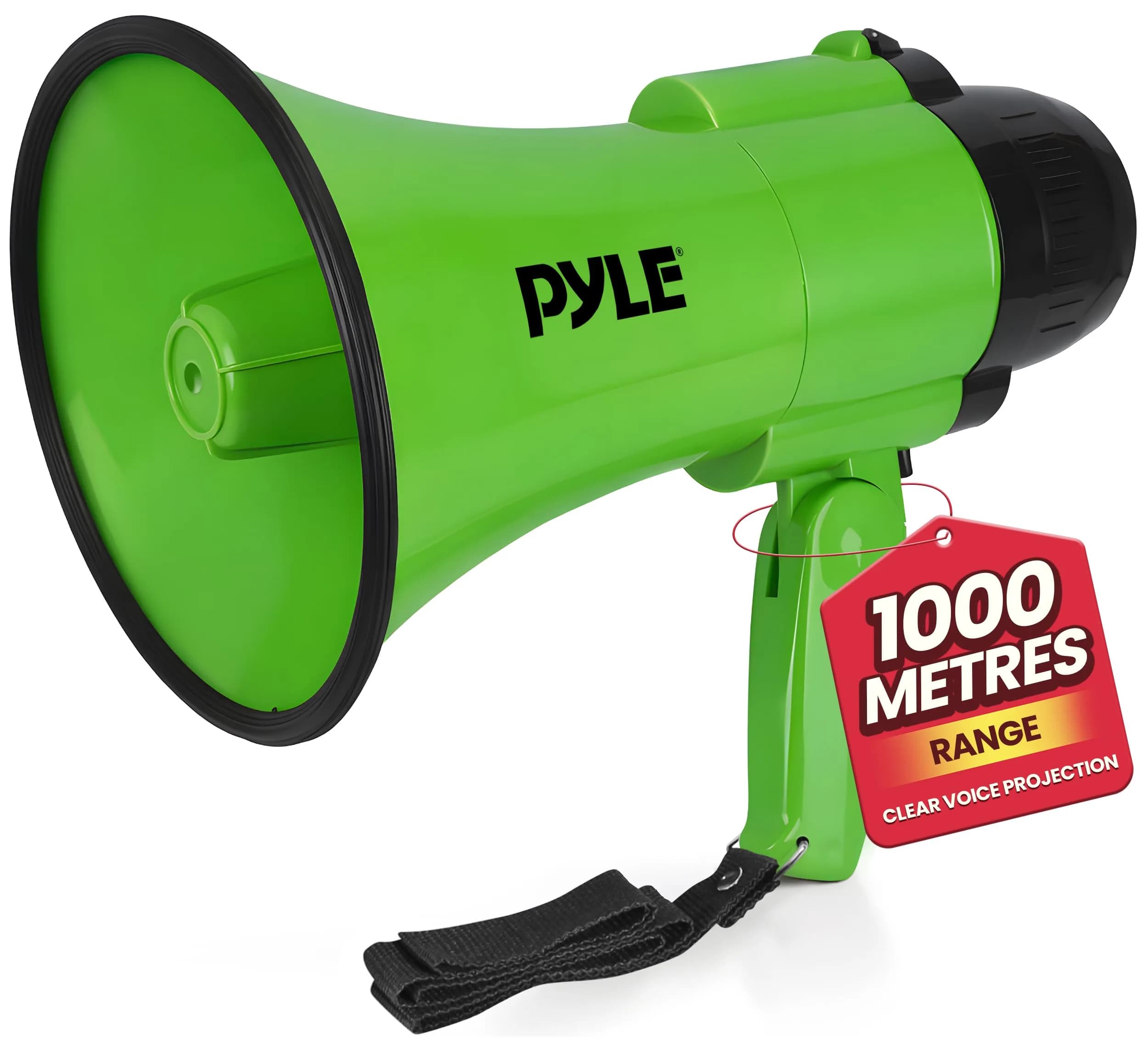 Pyle Portable Megaphone Speaker Siren Bullhorn 30W Pink | 243.84 cm (800+ Yards) Range — Green