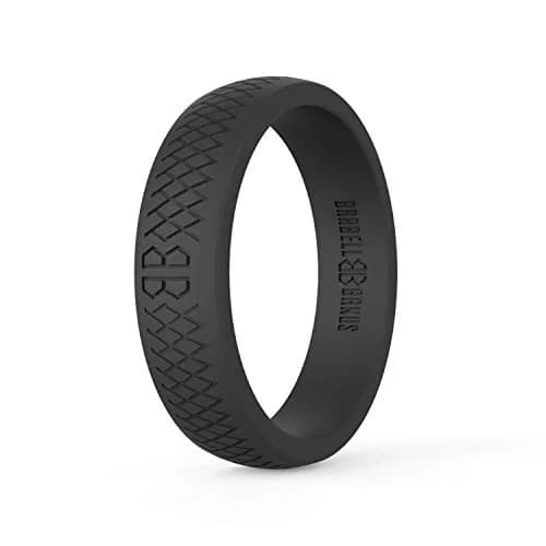 Barbell Bands Silicone Wedding Ring for Women | Black, Size 5 (5.5mm Width) | Premium Rubber Band for Fitness & Active Lifestyles thumbnail 1