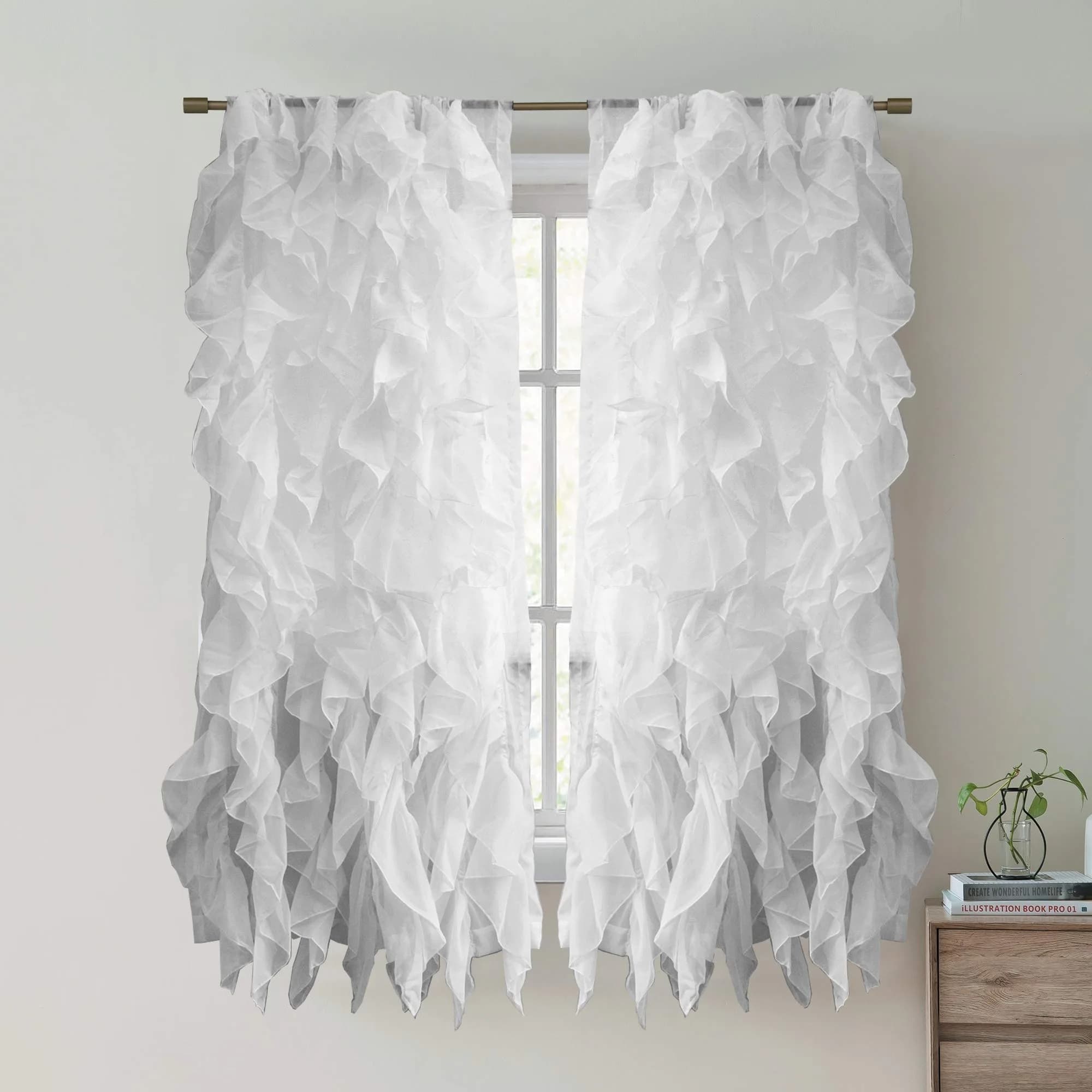 Sweet Home Collection Sheer Voile Window Curtain Panel 50" x 84" | Elegant Sheer Ruffled Design for Living Room — Silver / 50"W x 63"L