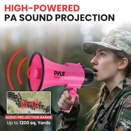 Pyle Portable Megaphone Speaker Siren Bullhorn 30W Pink | 243.84 cm (800+ Yards) Range thumbnail 5