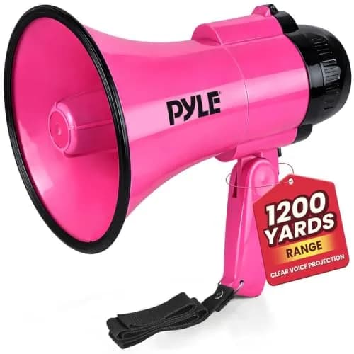 Pyle Portable Megaphone Speaker Siren Bullhorn 30W Pink | 243.84 cm (800+ Yards) Range thumbnail 1