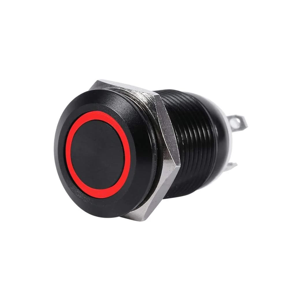 Keenso 12mm Momentary Push Button Switch with Red LED Light | 12V Metal Self-Resetting Switch for Cars & Electronics - main product image