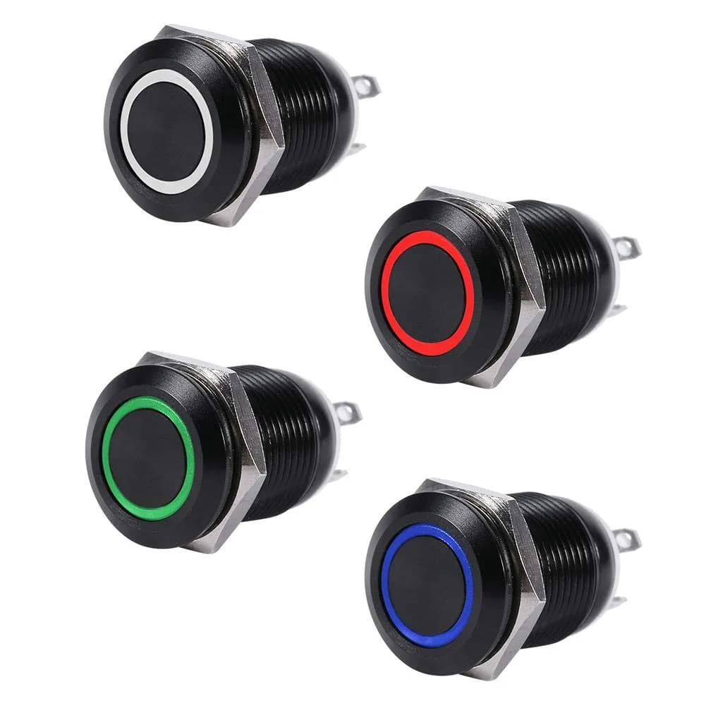 Keenso 12mm Momentary Push Button Switch with Red LED Light | 12V Metal Self-Resetting Switch for Cars & Electronics - view 5
