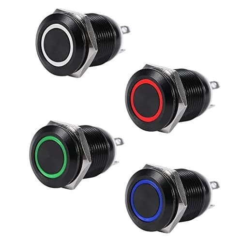 Keenso 12mm Momentary Push Button Switch with Red LED Light | 12V Metal Self-Resetting Switch for Cars & Electronics thumbnail 5