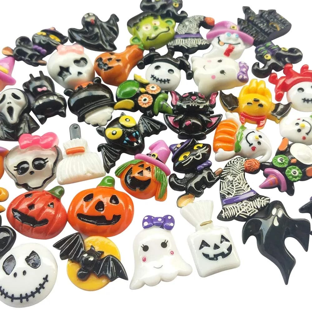 Chenkou Craft Resin Flatback Embellishments 50pcs | Halloween Mix, Assorted Styles, 15-40mm
