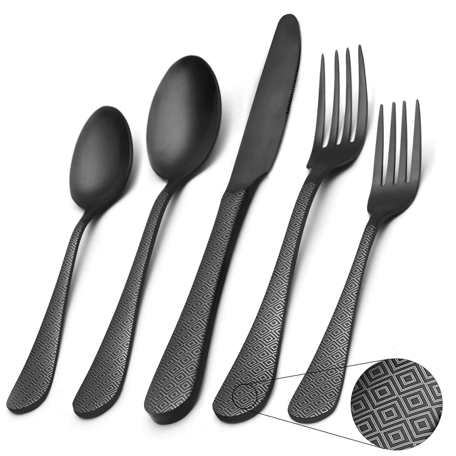 sharecook Matte Black Silverware Set 20-Piece Stainless Steel | Satin Finish for Home & Restaurant - main product image