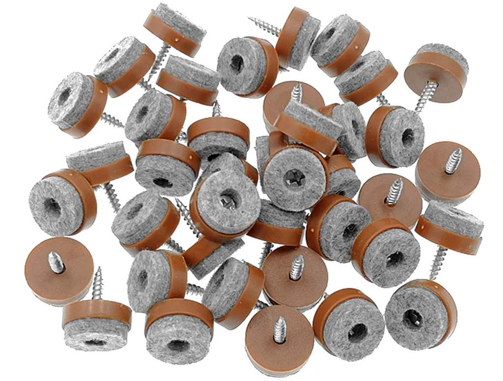 ALIMITOPIA 40pcs Screw-on Furniture Felt Pad Chair Glide Slider 20mm (0.8") White | Protects Hardwood Floors — 28mm(Brown)