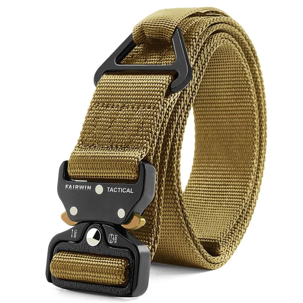 FAIRWIN Men's Tactical Belt 1.5 inch (3.8cm) Rigger Belt with Quick Release Buckle | Heavy Duty Nylon Web Belt for EDC and Outdoor Use — Brown