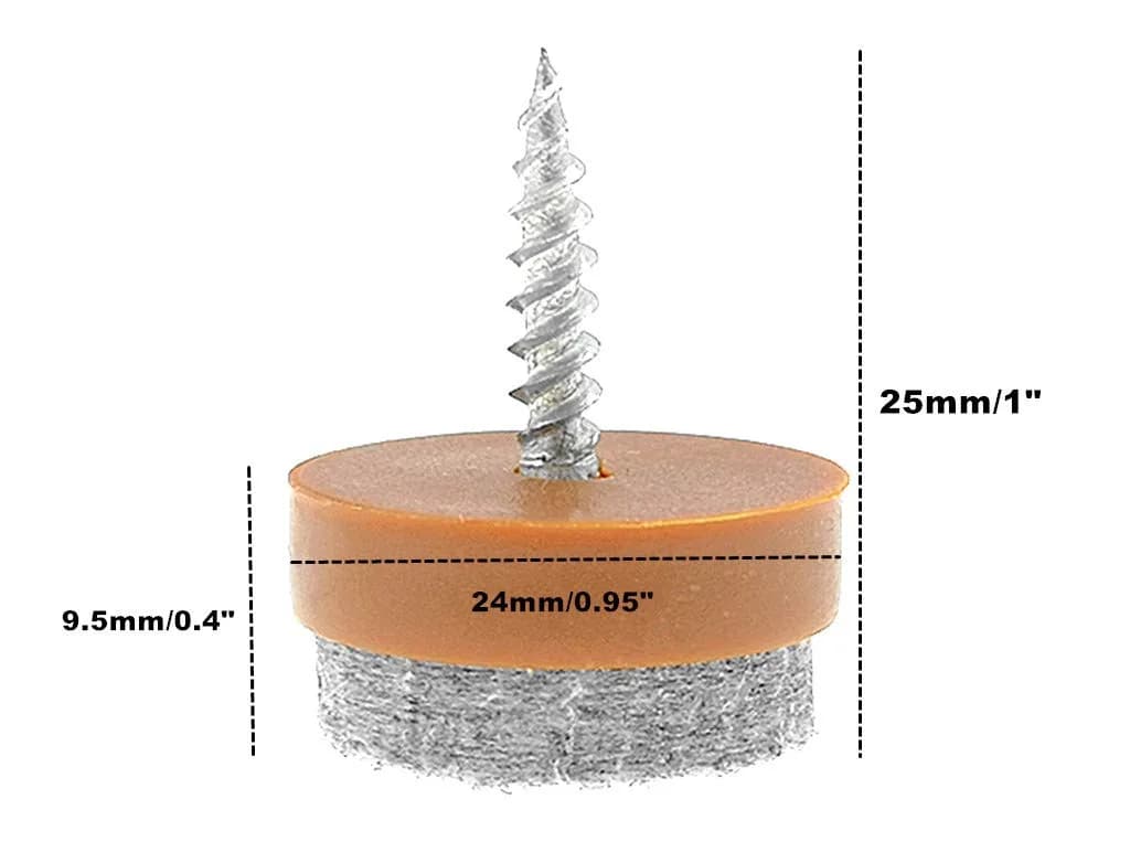 ALIMITOPIA 24mm Brown Screw-on Furniture Felt Pad Chair Glide Slider for Hardwood Floors - view 2