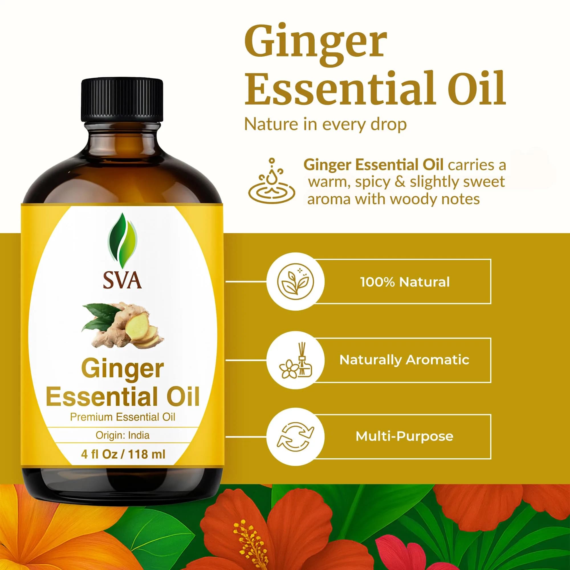 SVA ORGANICS Organic Ginger Essential Oil 4 Fl Oz (118 mL) - Single Bottle Pack - view 2