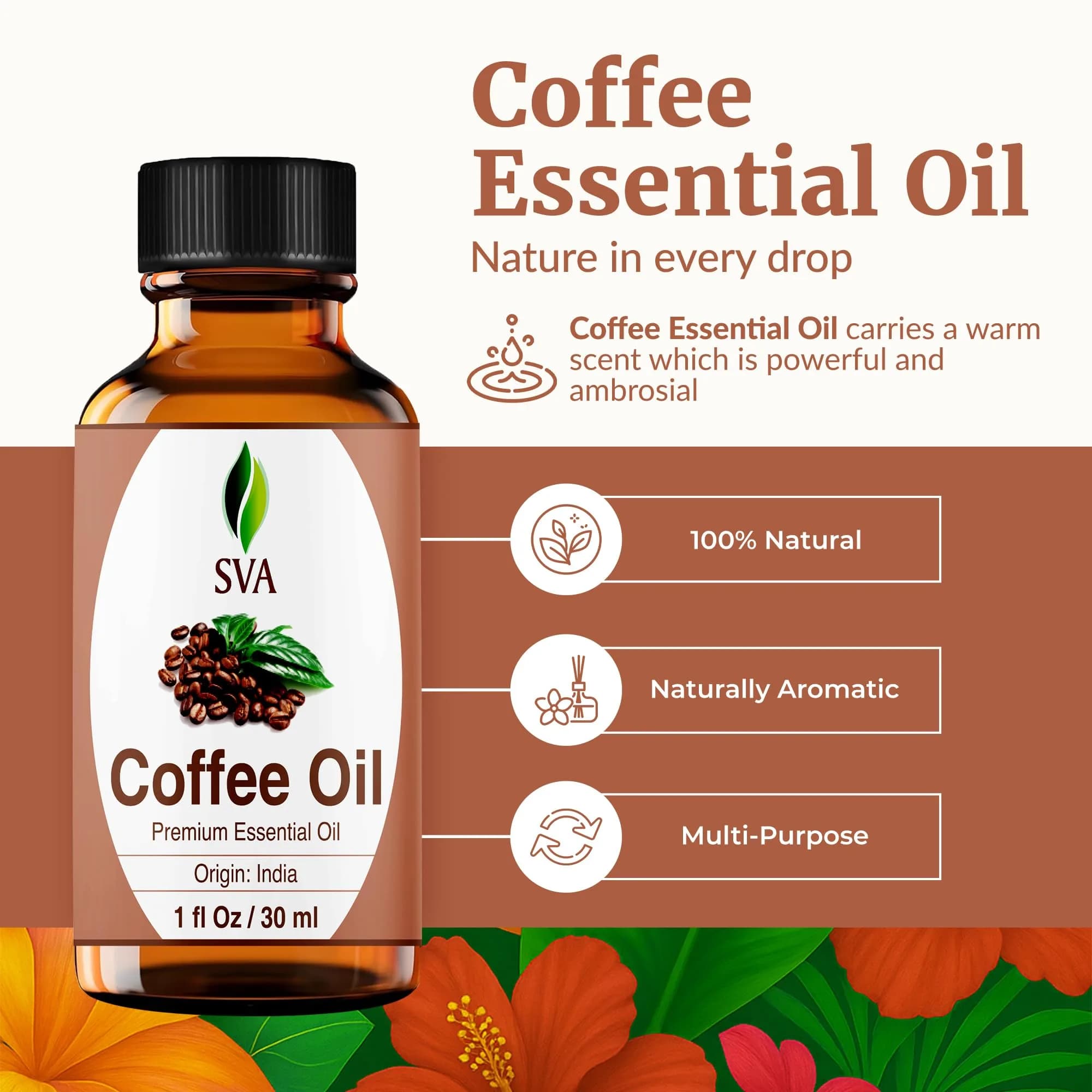 SVA ORGANICS Coffee Essential Oil 1 Fl Oz (30 ml) - Pure & Natural Aroma Oil - view 2