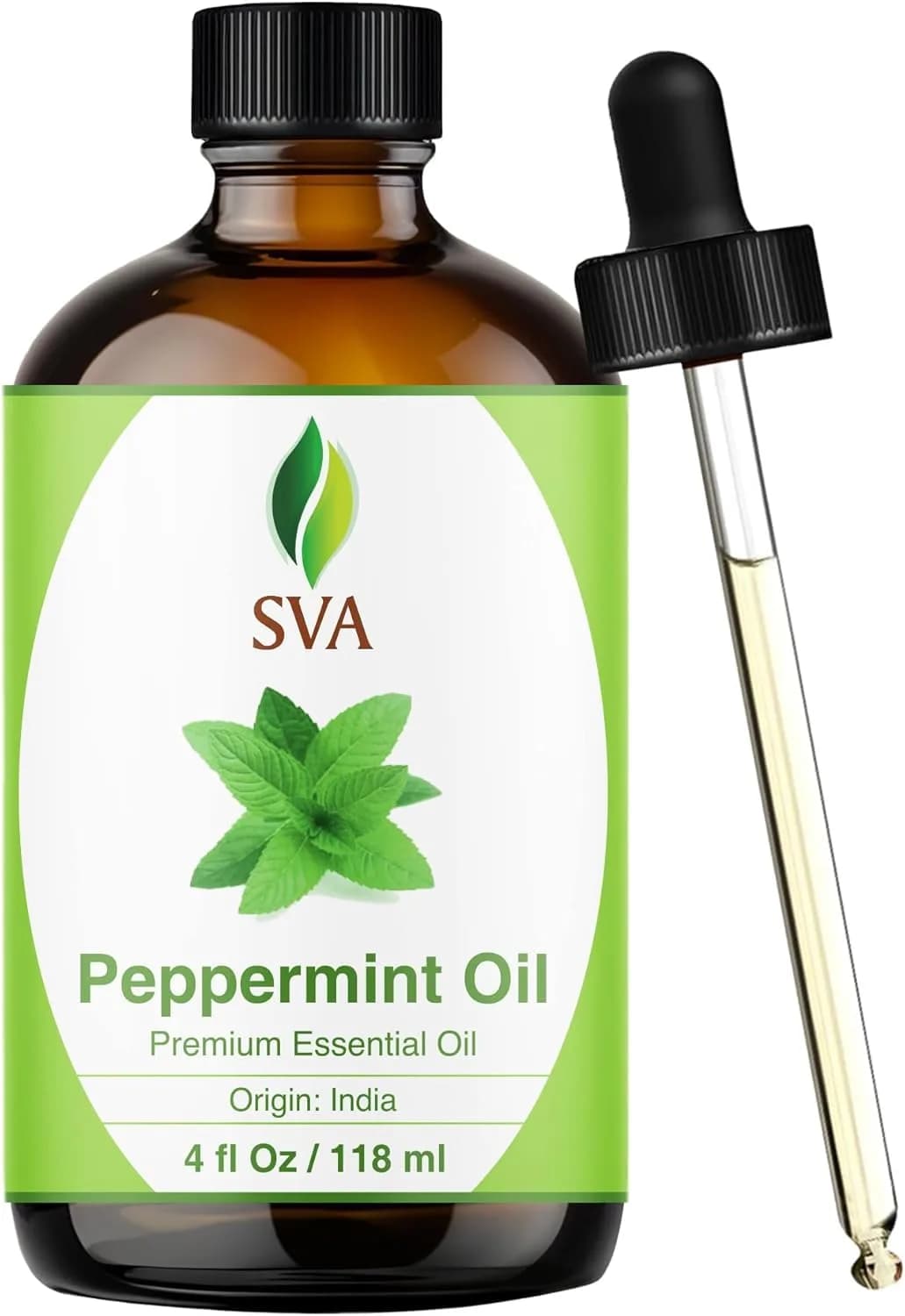 SVA ORGANICS Organic Peppermint Essential Oil, 4 Fl Oz (118 mL) - Pure & Natural - main product image
